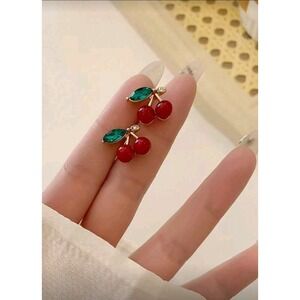 Cherry Earrings Crystal Stud Earrings‎ Fruit Dangle Earrings Women Jewelry